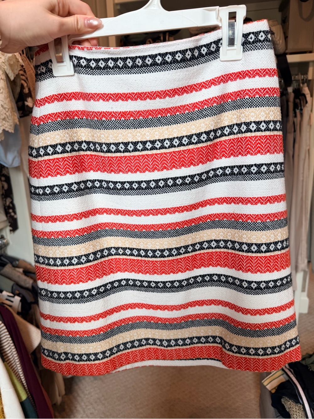 LOFT Red, Black & Cream Striped A-Line Skirt
